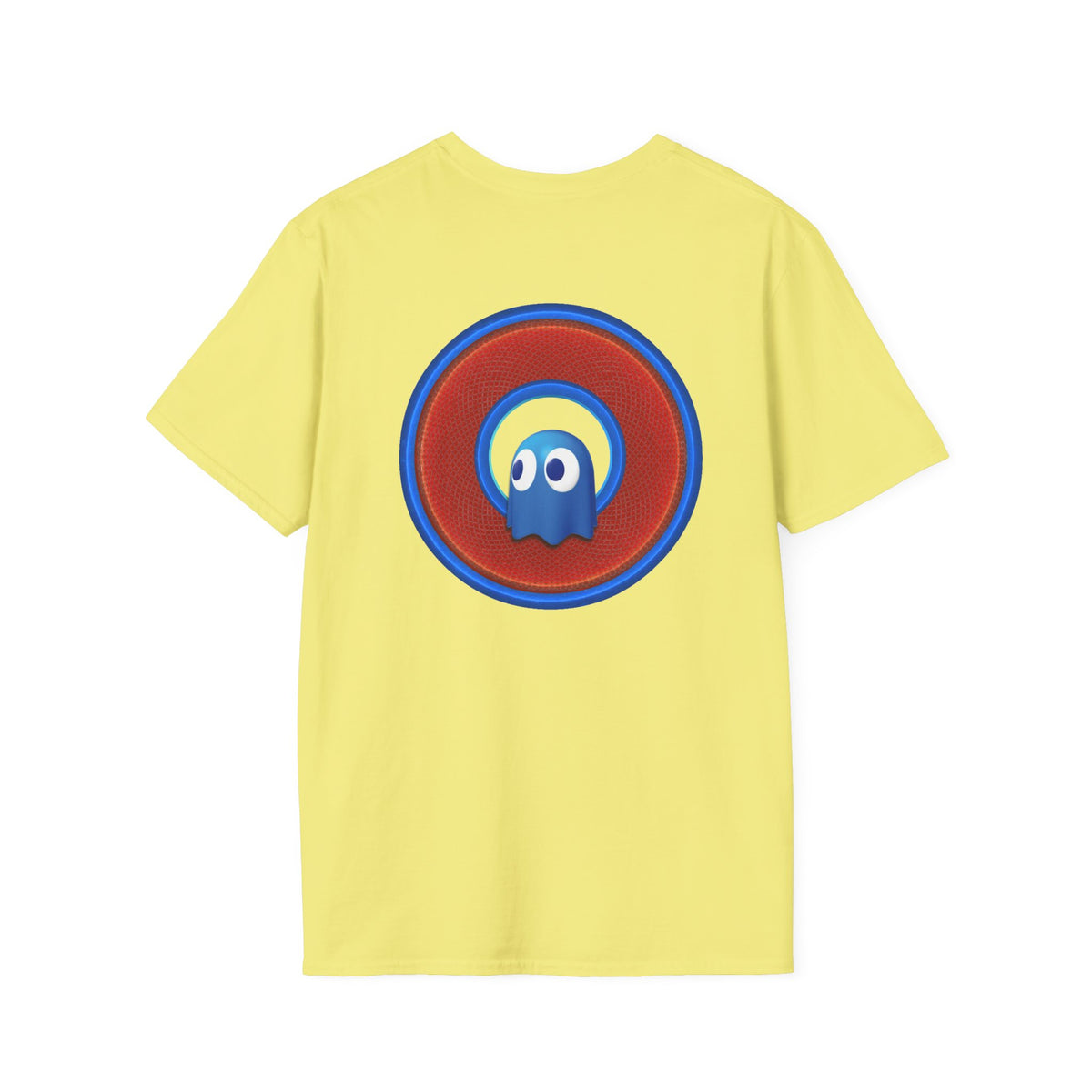 Classic Donut Tee - Unisex Soft-Style - "The Story of the Donut - a Ghostly Good Time" - red/blue rustic donut - variant 1