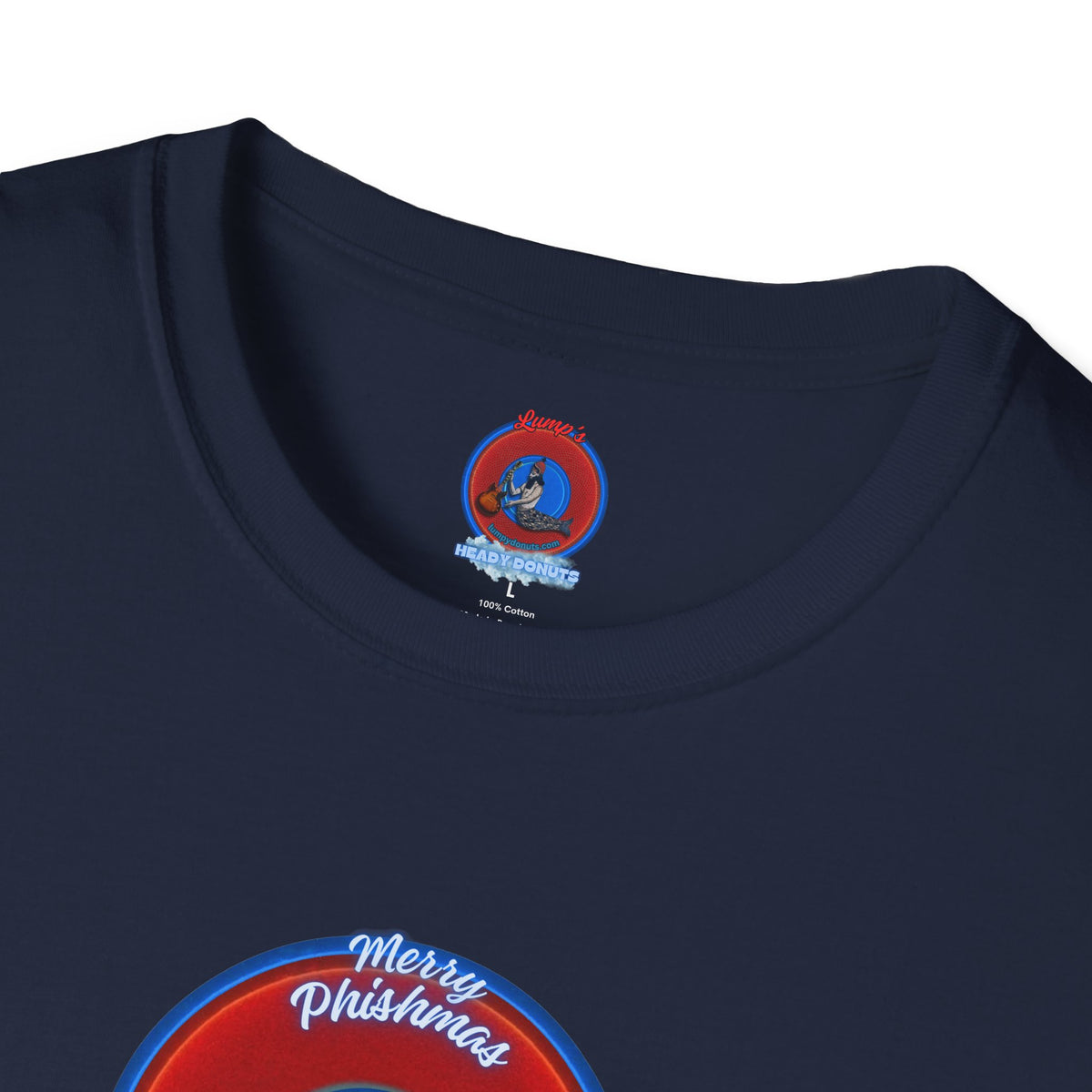 Classic Donut Tee - Unisex Soft-Style - "Phishmas Caroler's Tee " - vivid red/blue donut - variant 2