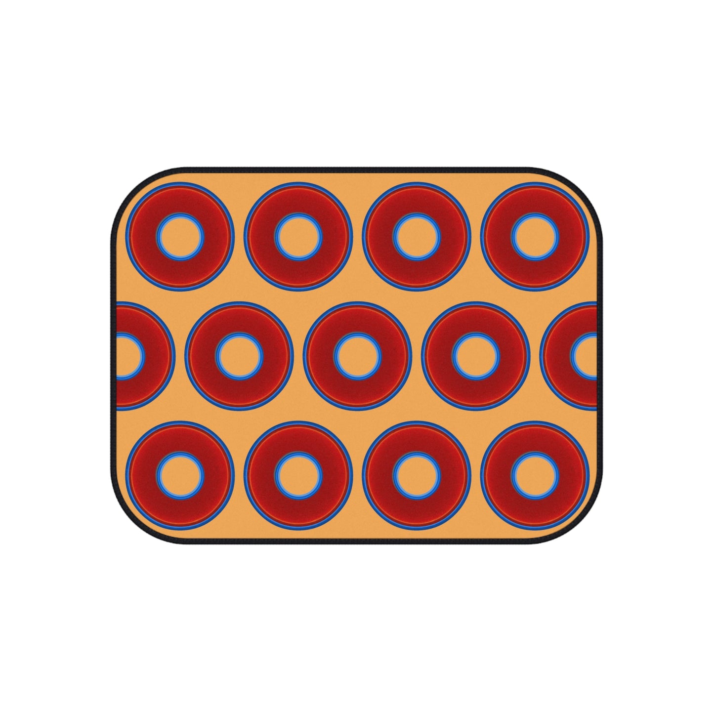 Contacted Car Mats - vivid donut print w/creamsicle orange background