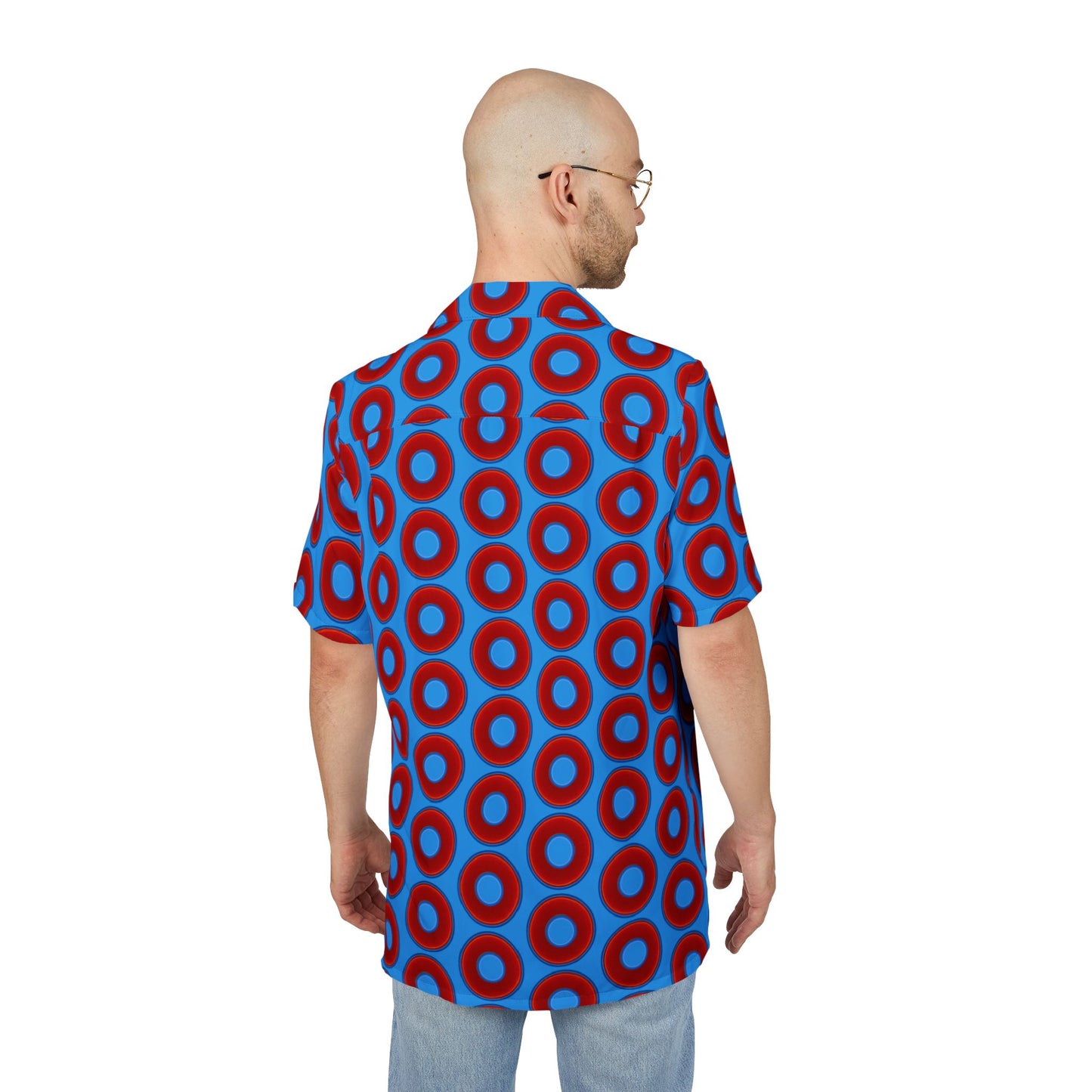Wilson's 'Epic Hawaiian-Punch' Shirt - vivid red donut print w/sky royal blue background [unisex]