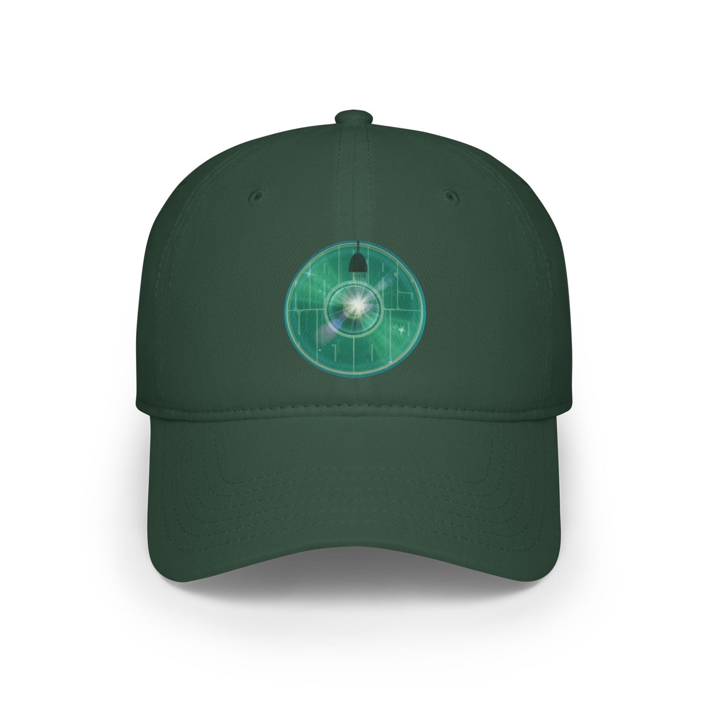 Lumpy Donut Baseball Cap - "Harry Hoodlum Donut Cap" - variant 3 - vivid green blue donut w/light & words