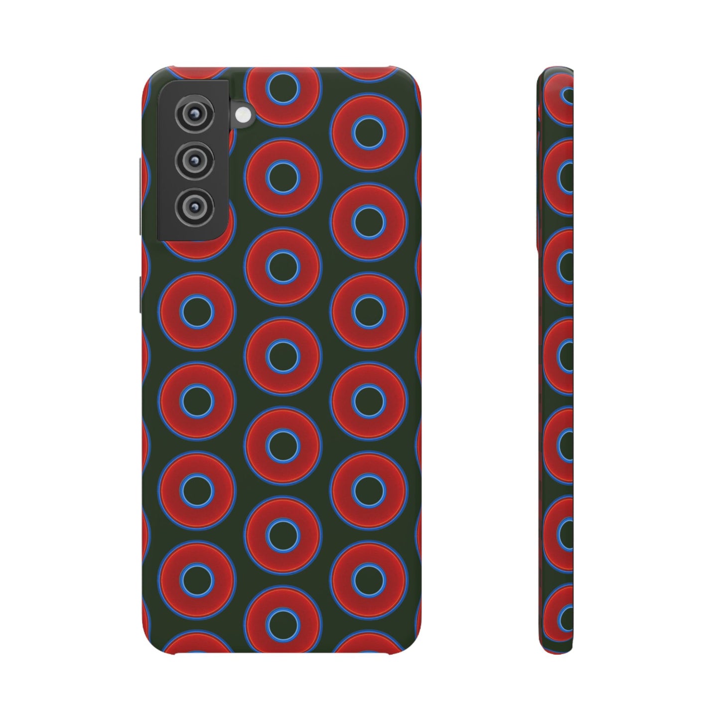 Lumpy Donut Snap Case - red vivid donut print w/deep forest green background