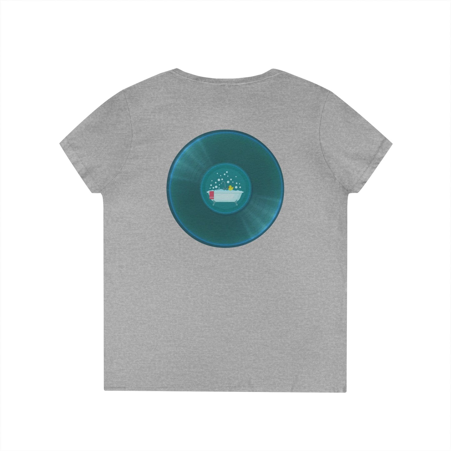Women's Donut V-Neck Tee - "Bathtub Fun Donut" - vivid aquamarine donuts w/tub