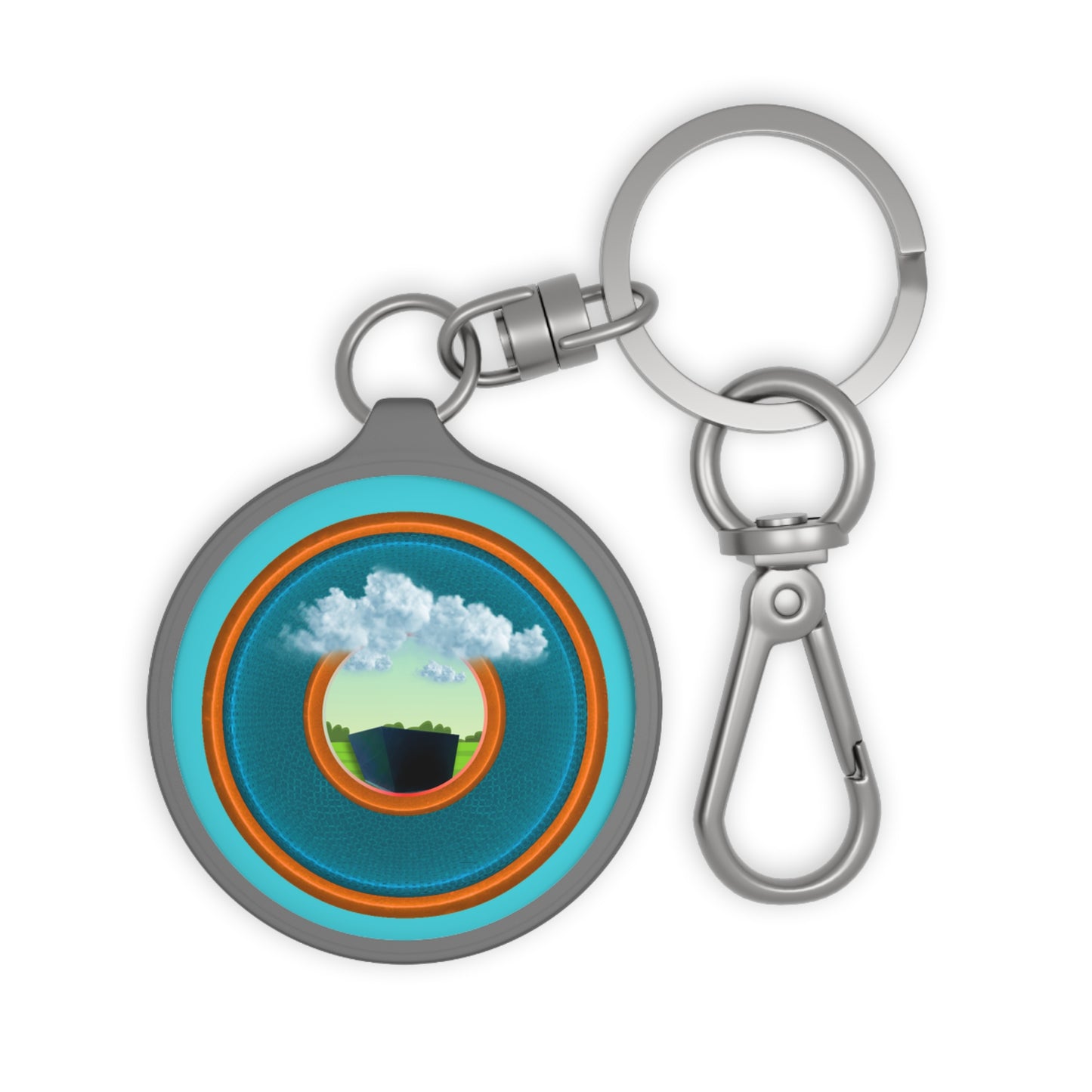 Lumpy Donut Keychain - "Got Rhombus? " - series 1.0 - variant 4 - aquamarine/orange donut