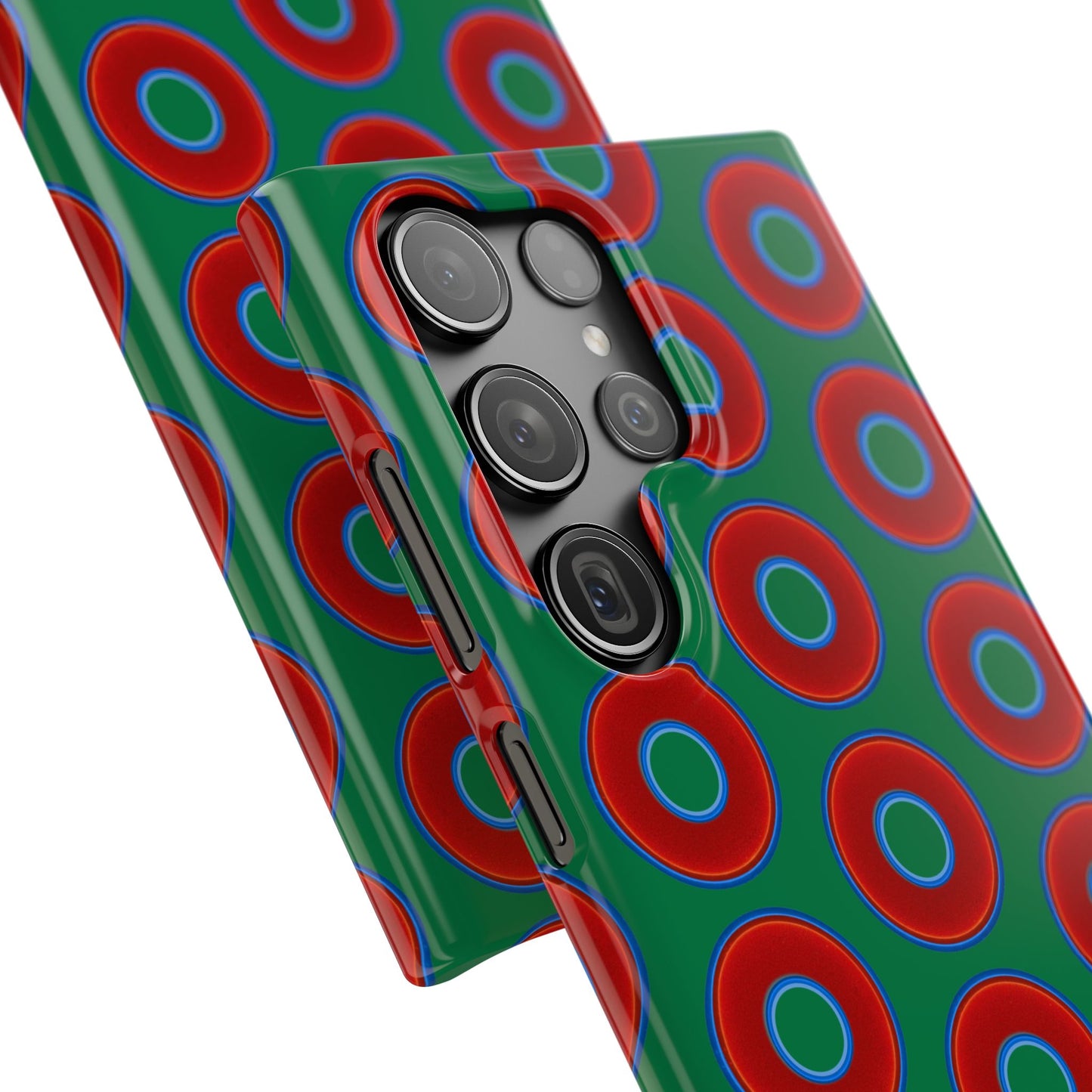 Lumpy Donut Snap Case - red vivid donut print w/green background