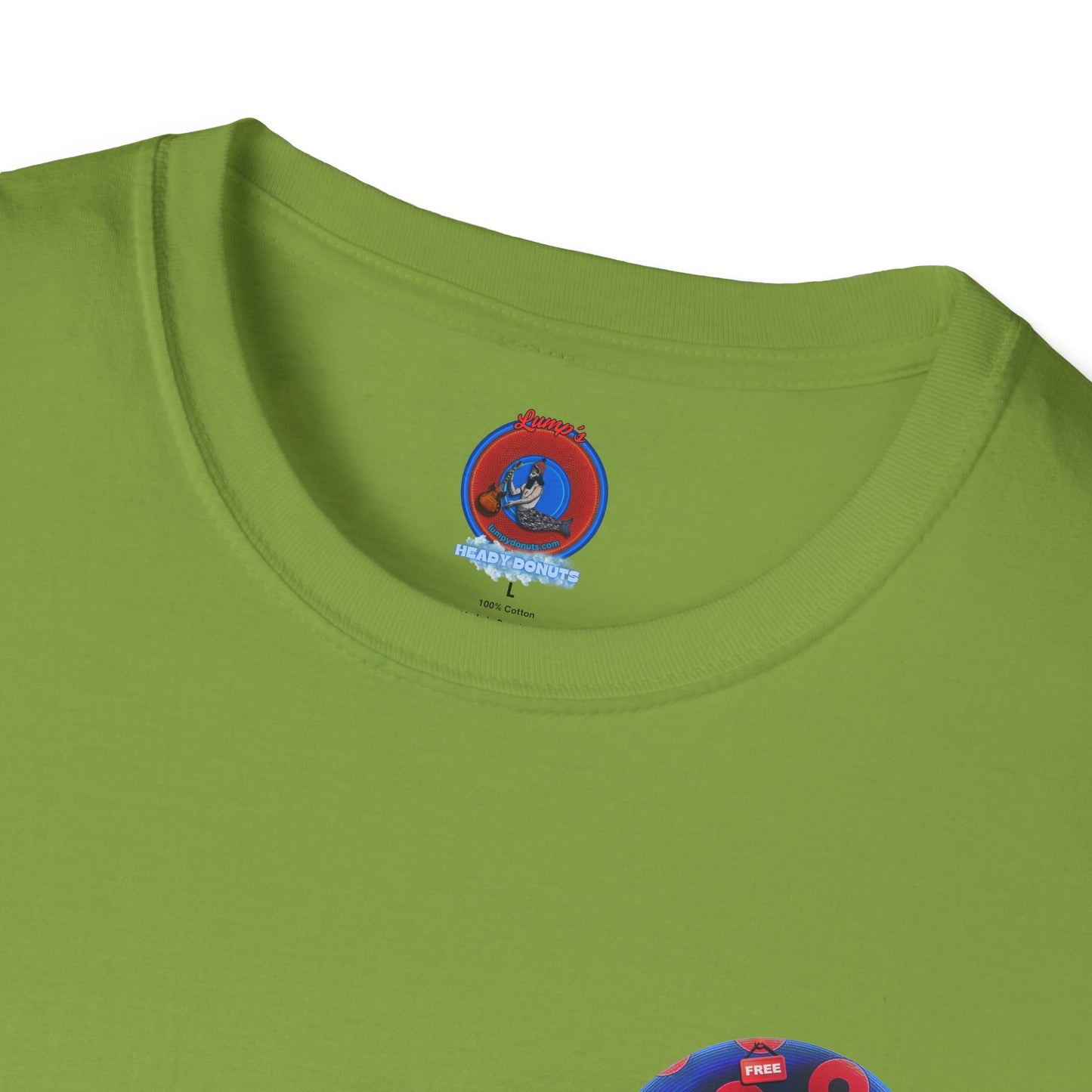 Classic Donut Tee - Unisex Soft-Style - "Donuts of Phreedom" - red/blue paradoxical blimpy donut