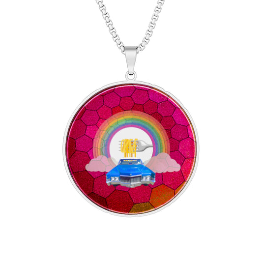 Lump's Heady Donut Necklace - 1" x 1" Stainless Steel Pendant - "Cadillac Rainbow Donut Pendant" - magenta hexadonut - variant 2