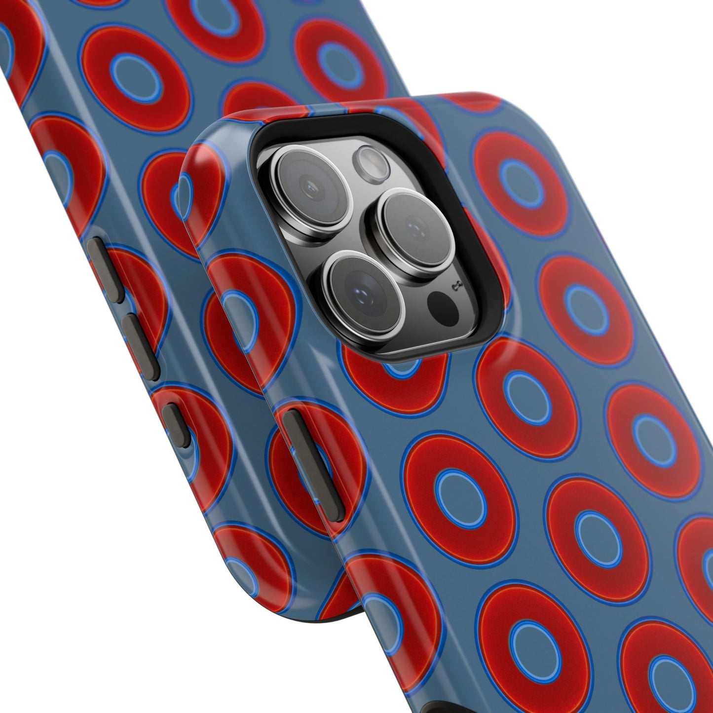 Impact-Resistant Lumpy Donut Case - red vivid donut print w/steel blue background