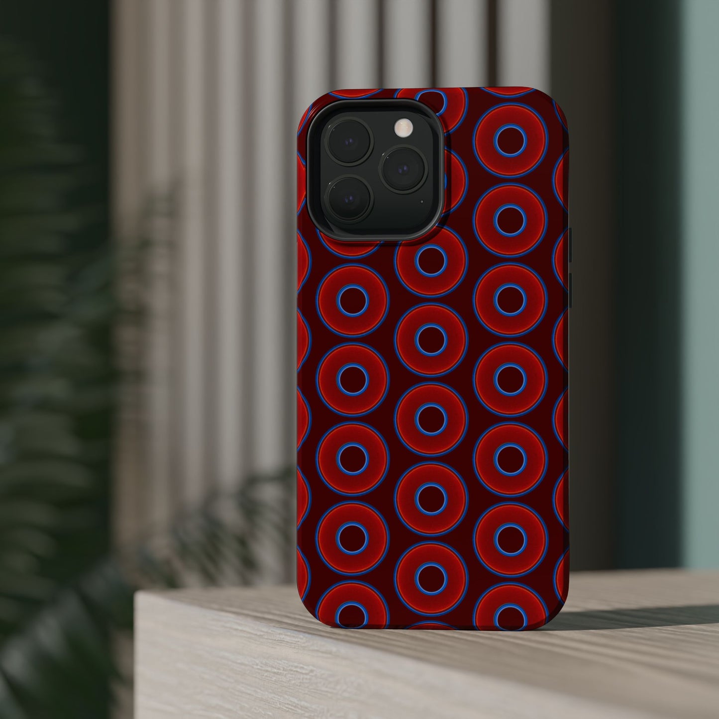 Magnetic Tough Donut Case - red vivid donut print w/dark red background