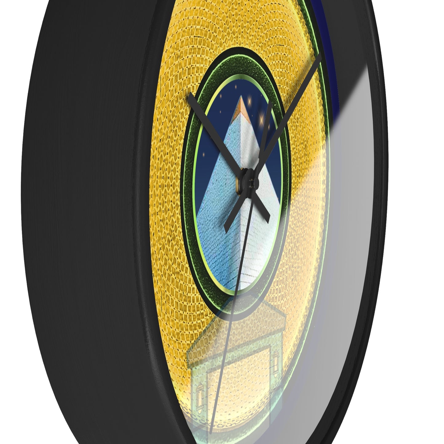 Lumpy Wall Clock - "Limestone Donuts Clocks so Large" - variant 4 - rustic golden donut w/navy blue background