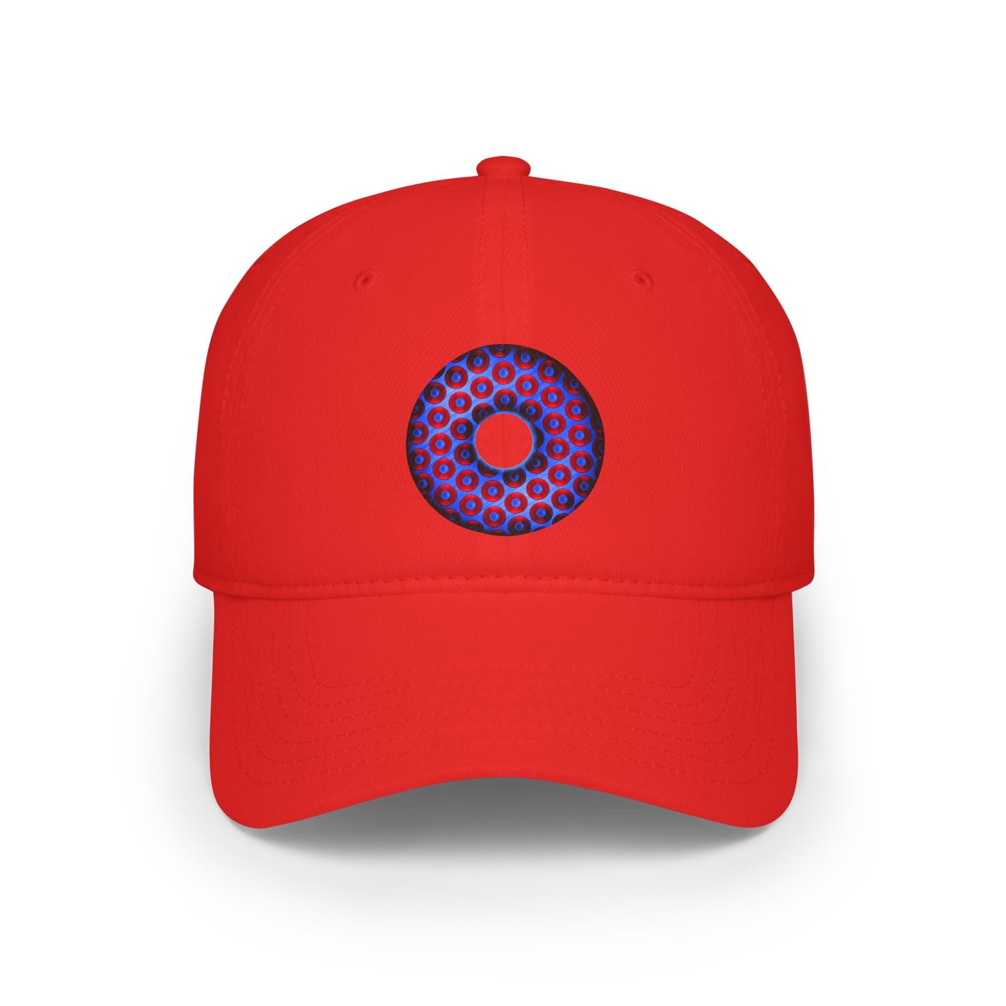 Lumpy Donut Baseball Cap - "Paradoxical Weathered Donut" - variant 2 - red/blue donuts donut w/