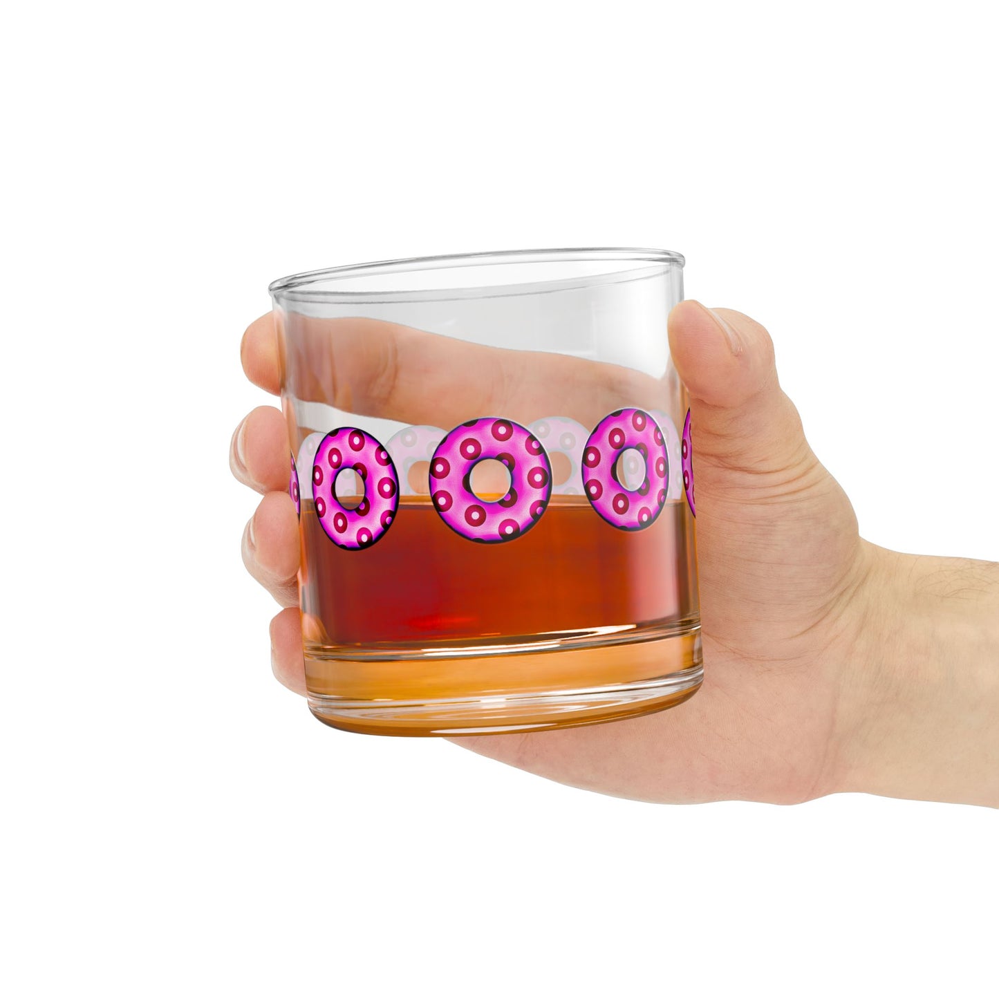 10oz Lumpy Rock Glass - blimpy paradox donuts - hot magenta/red donuts