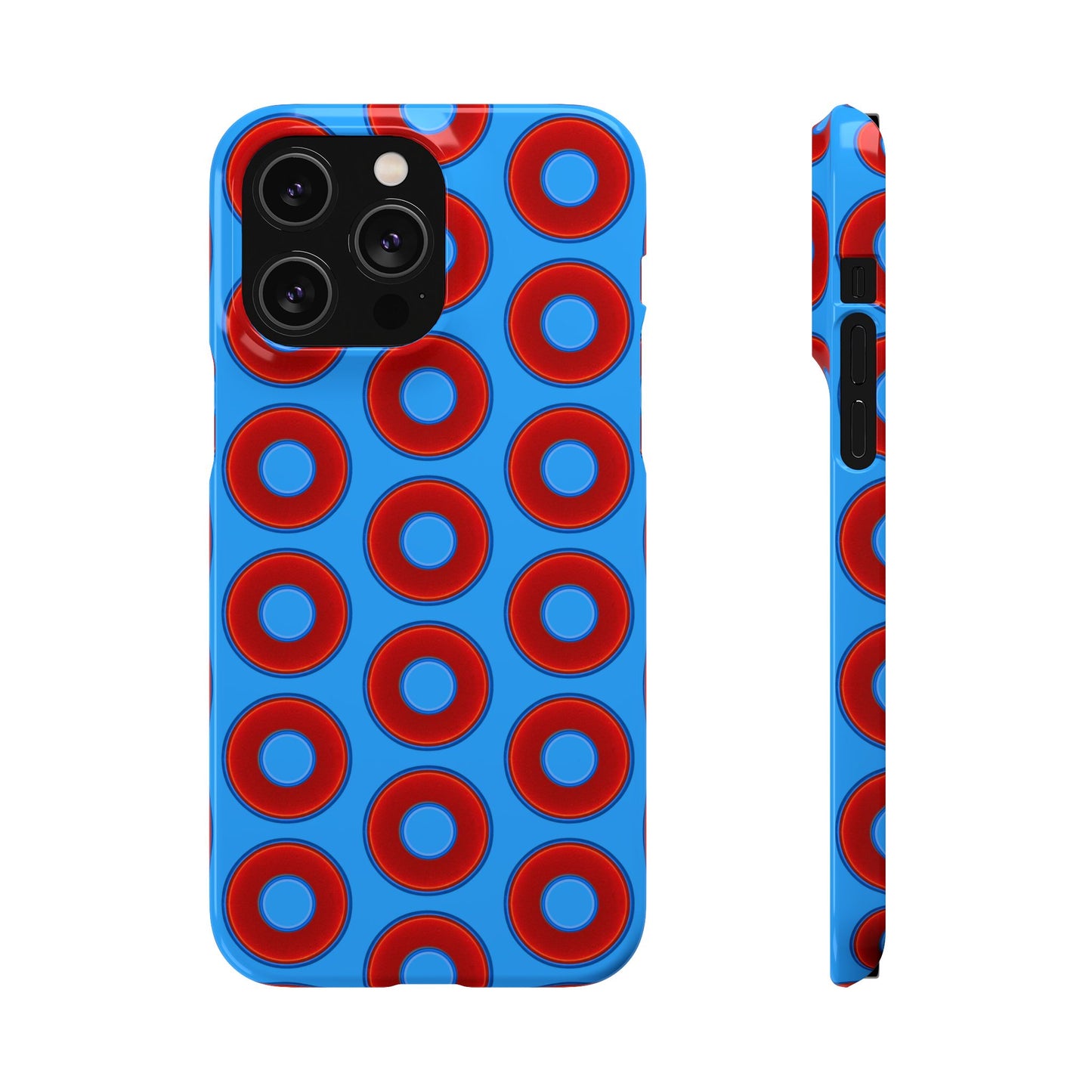 Lumpy Donut Snap Case - red vivid donut print w/sky royal blue background