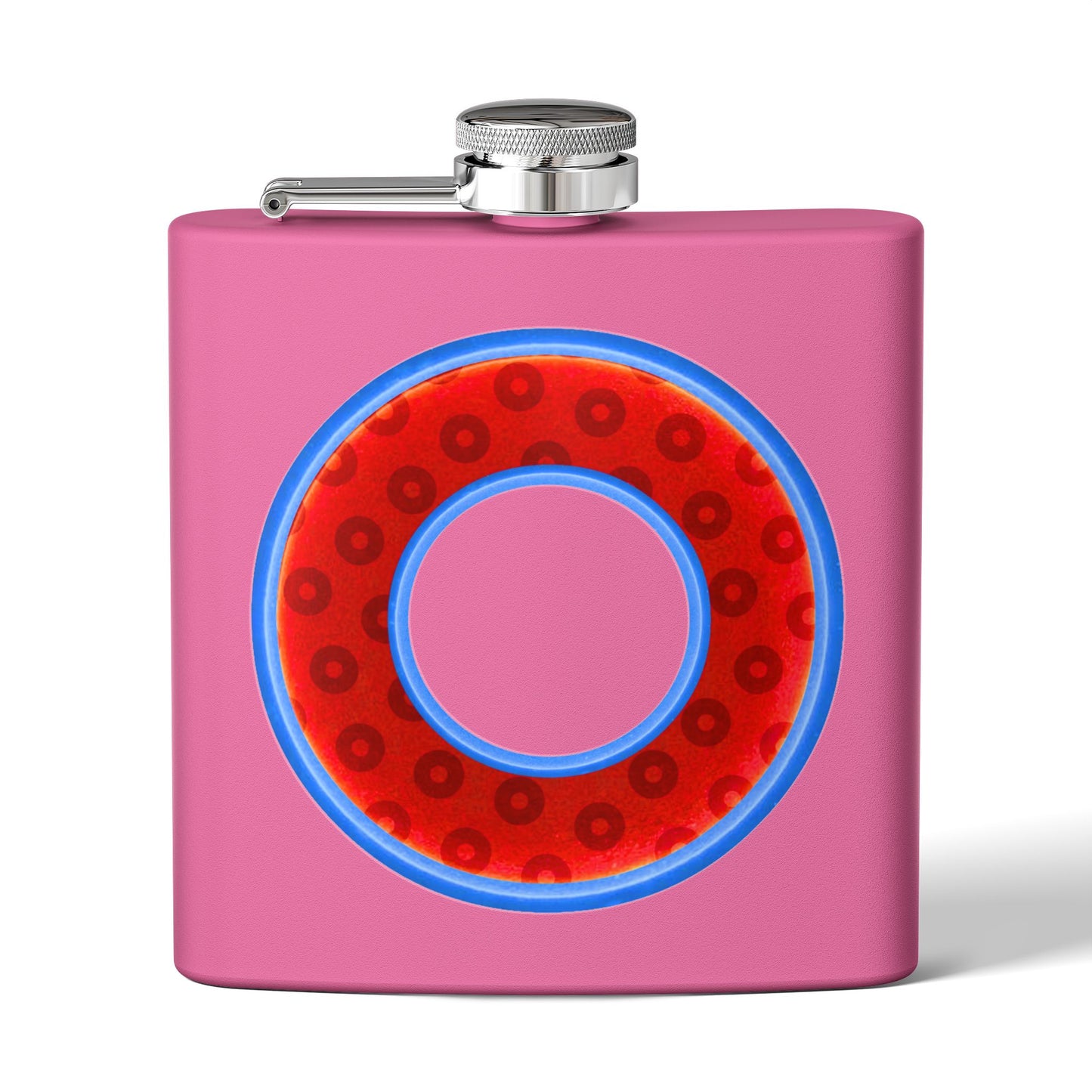 Lump's Donut Flask 6 oz -  Red/Blue Widemouthed Paradox Donut - [*w/your choice of 7 backgrounds]