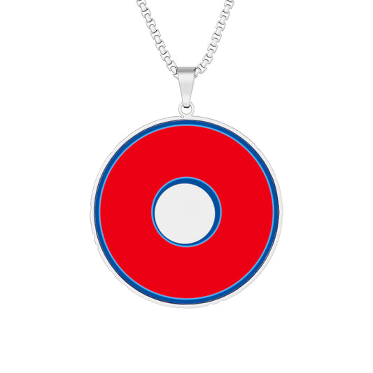 Lump's Heady Donut Necklace - 1" x 1" Stainless Steel Pendant - "Plain 3D Donut" - red/blue donut