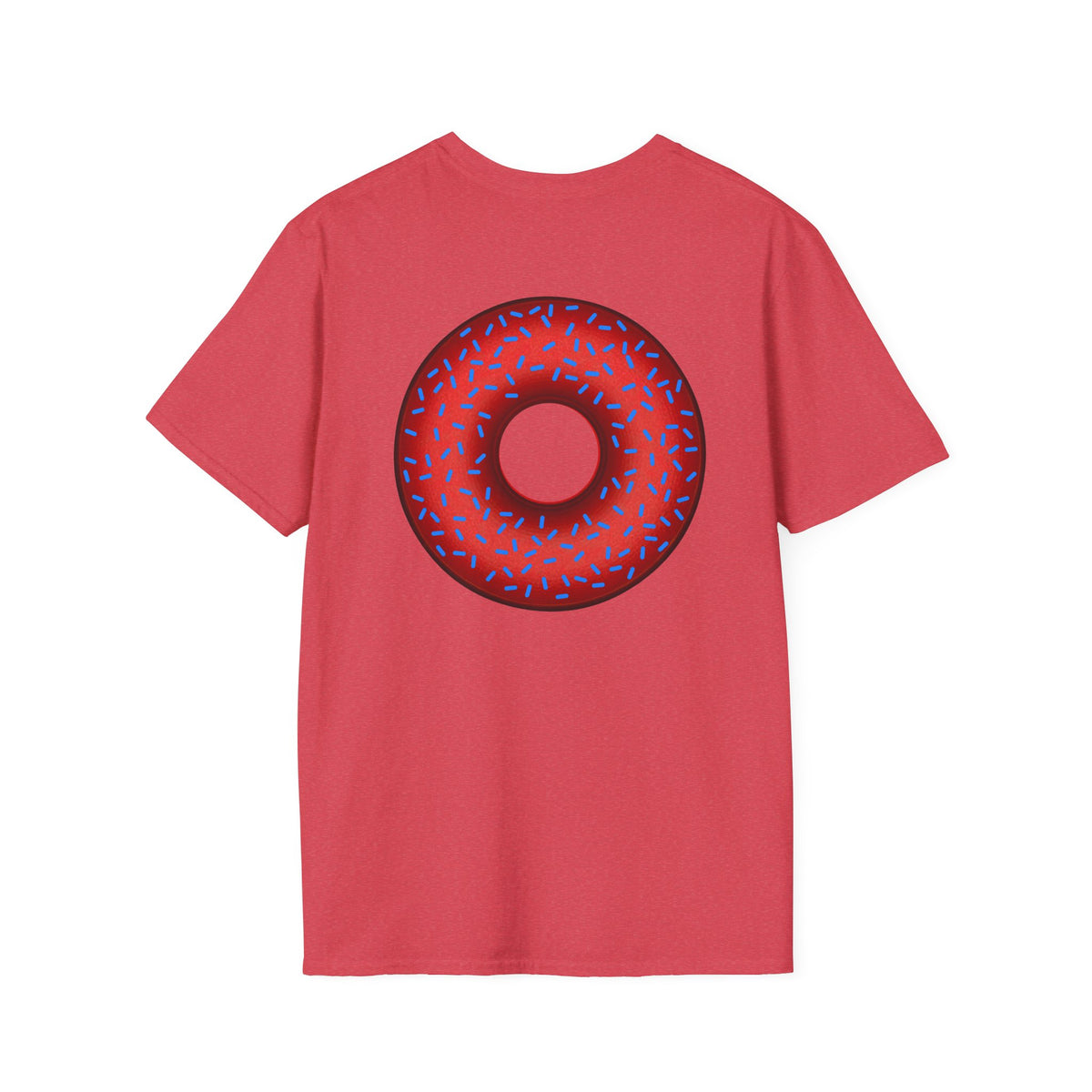 Classic Donut Tee - Unisex Soft-Style - "Plain Plump Donut w/" - plump red donut w/blue sprinkles