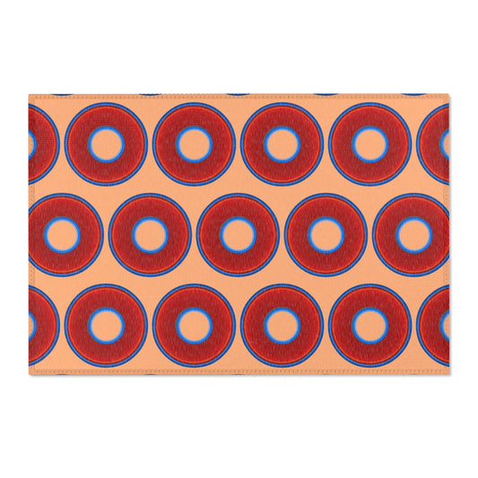 Lumpy Donut Print Rug - choice of 3 sizes - vivid red donut print w/peach background