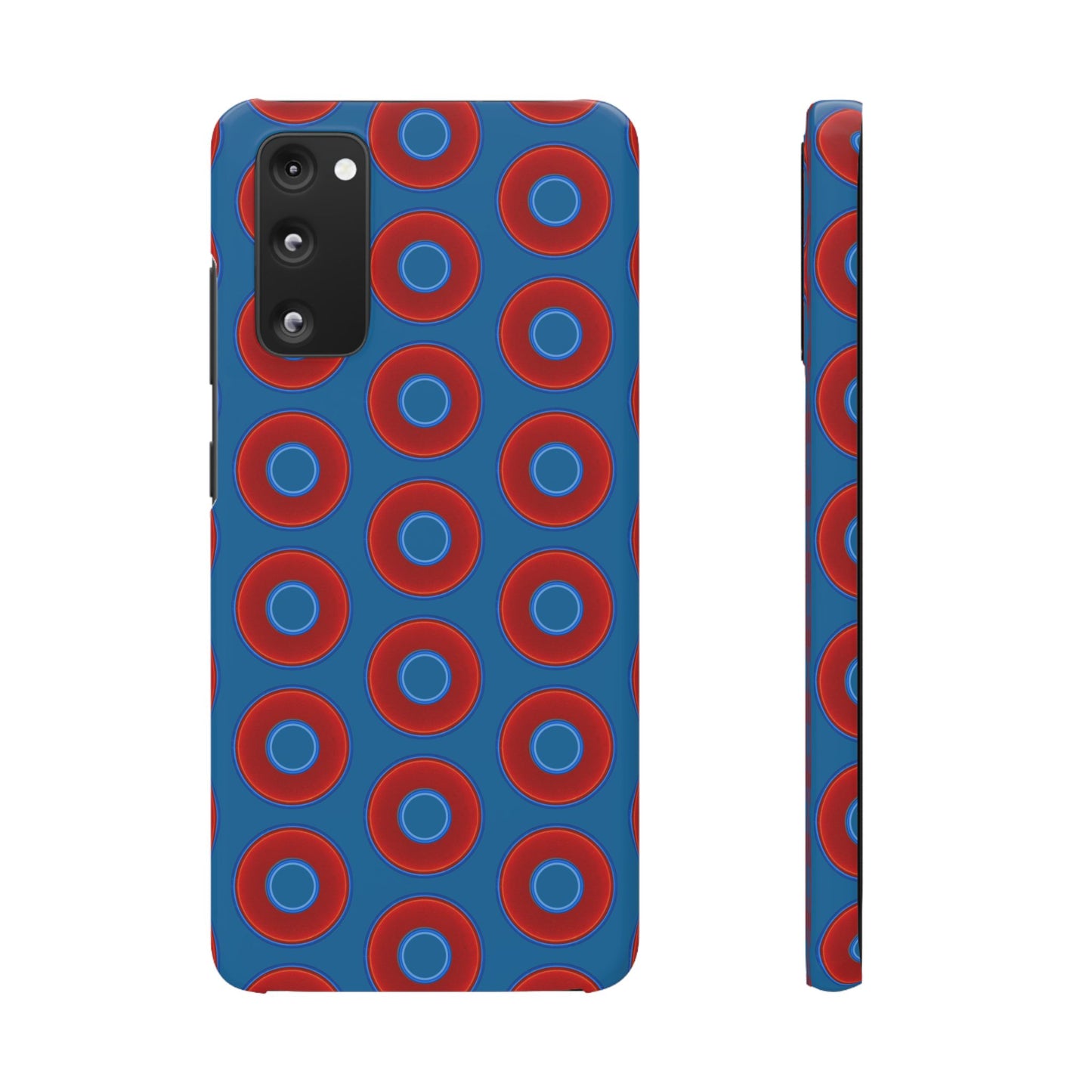Lumpy Donut Snap Case - red vivid donut print w/wavy navy blue background