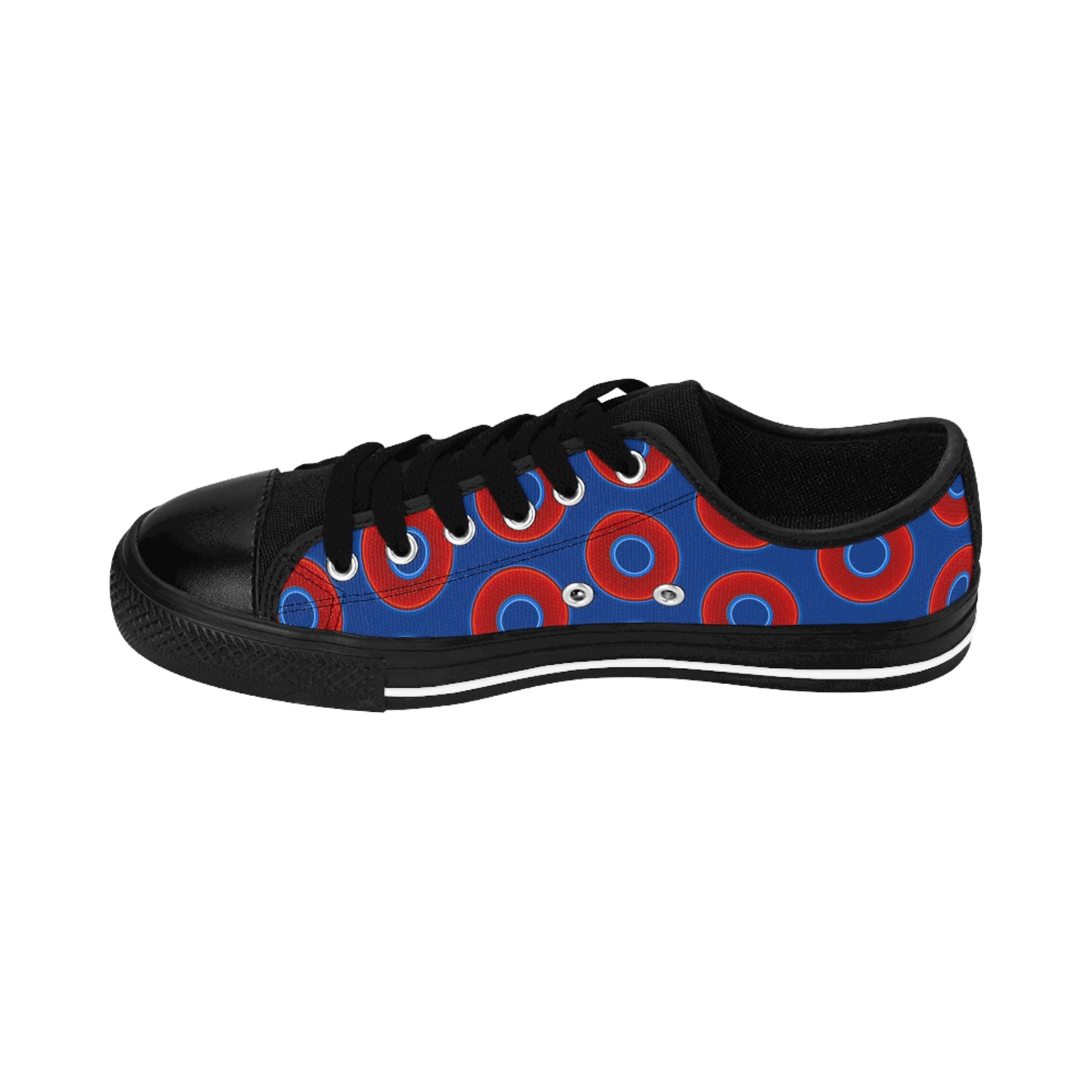 Women's Cushiony Convectors - Low Top - large red vivid donut print w/dark blue background