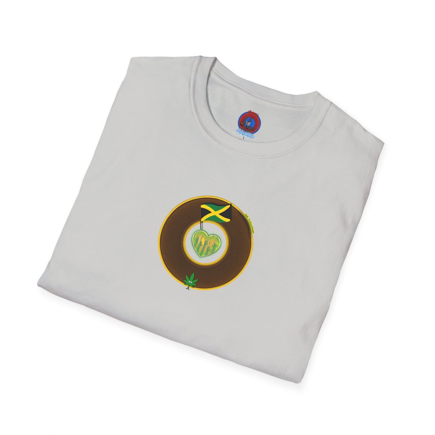 Classic Donut Tee - Unisex Soft-Style - "Jah Volunteers Protect Jah Love... and donuts!" - vivid brown/gold donut