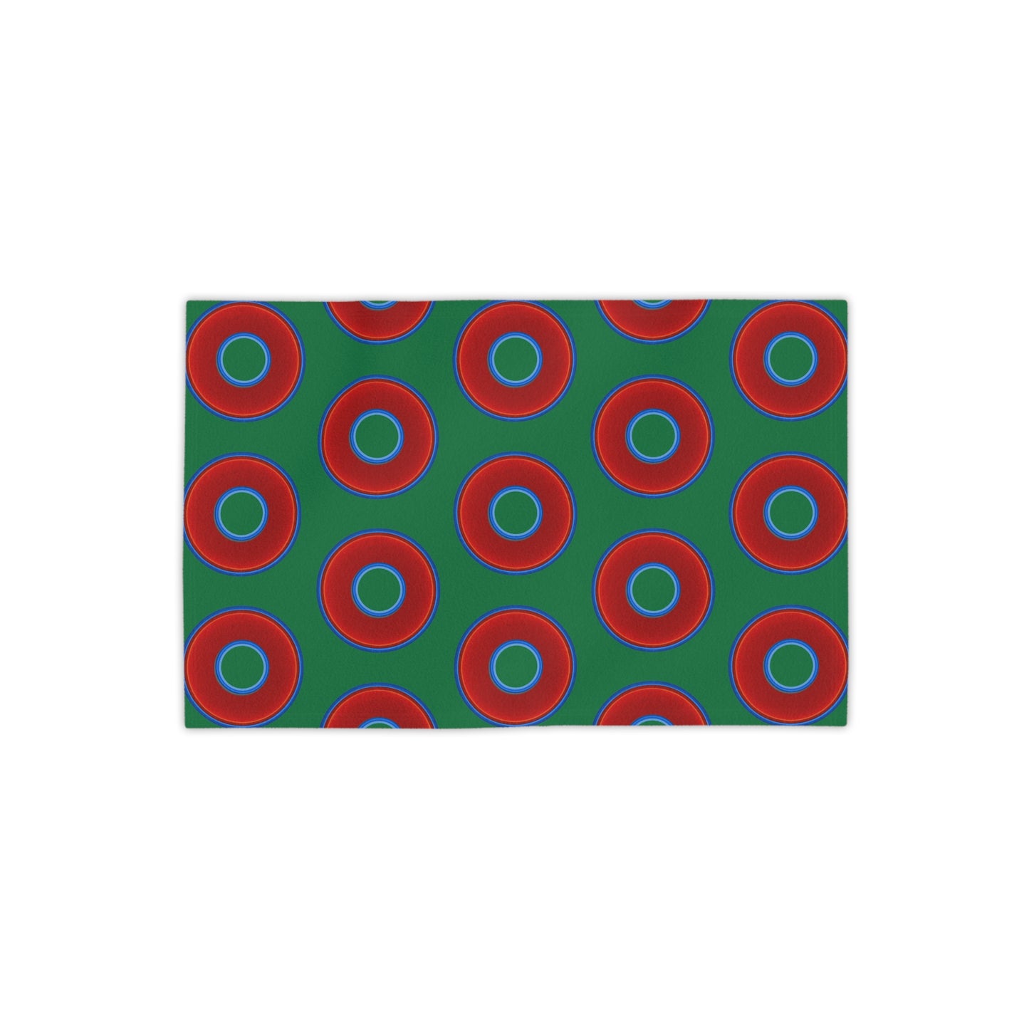 Lumpy Donut Towels - vivid red donuts w/green background