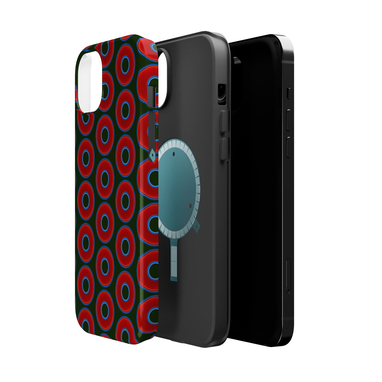 Magnetic Tough Donut Case - red vivid donut print w/deep forest green background