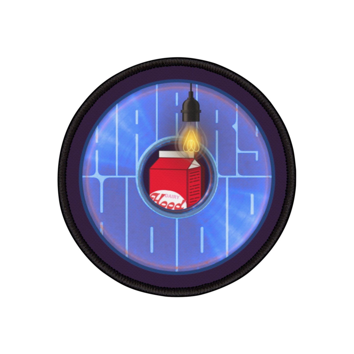 Iron-On Donut Patch - "Harry Preferred Donut  Patch" - vivid blue/violet word donut - variant 4