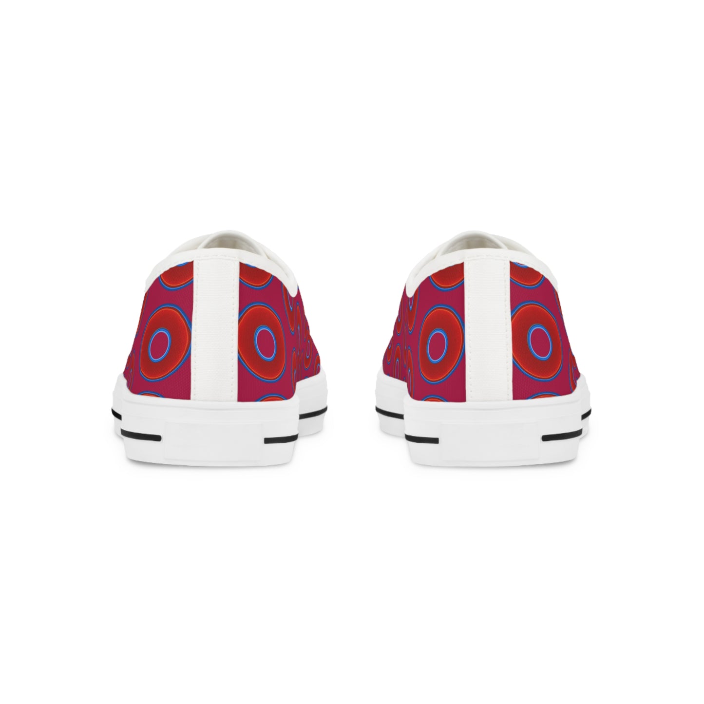 Men's - Low Top Chuck Taylors - large vivid red donut print w/dark magenta background
