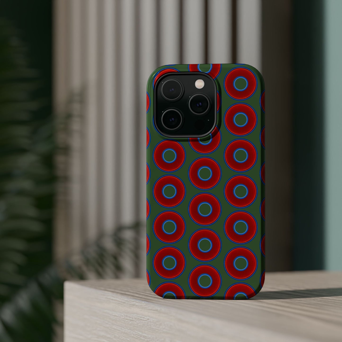 Magnetic Tough Donut Case - red vivid donut print w/dark Fenway green background
