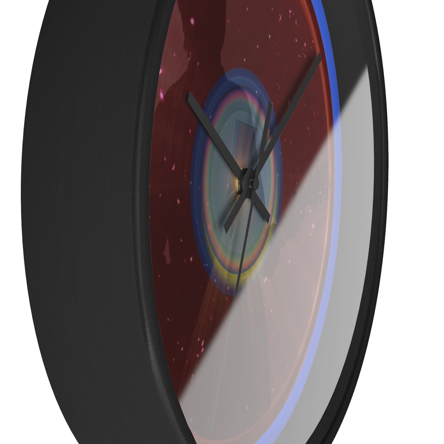 Lumpy Wall Clock - "Unofficial Donut Clock of Bowie MD" dark red vivid space donut w/royal blue background