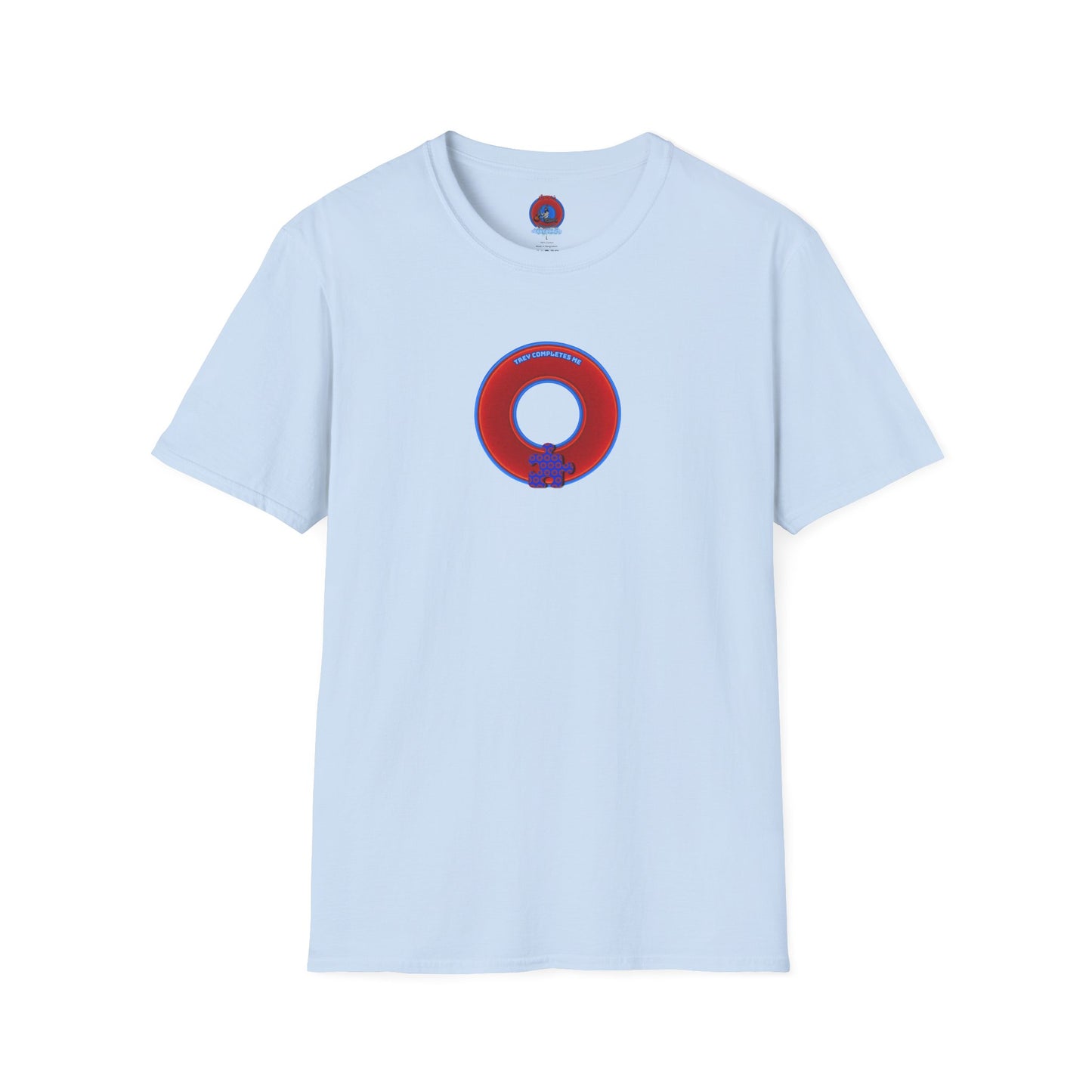 Classic Donut Tee - Unisex Soft-Style - "Trey's Completed Donut" - vivid red/blue donut