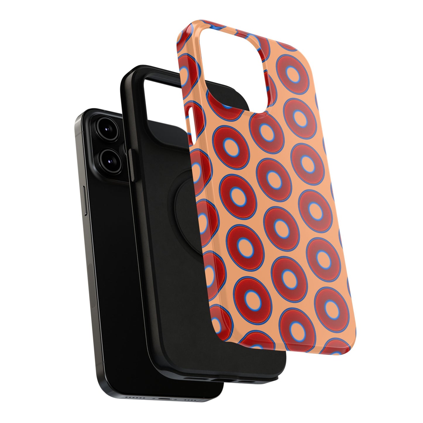 Impact-Resistant Lumpy Donut Case - red vivid donut print w/peach background
