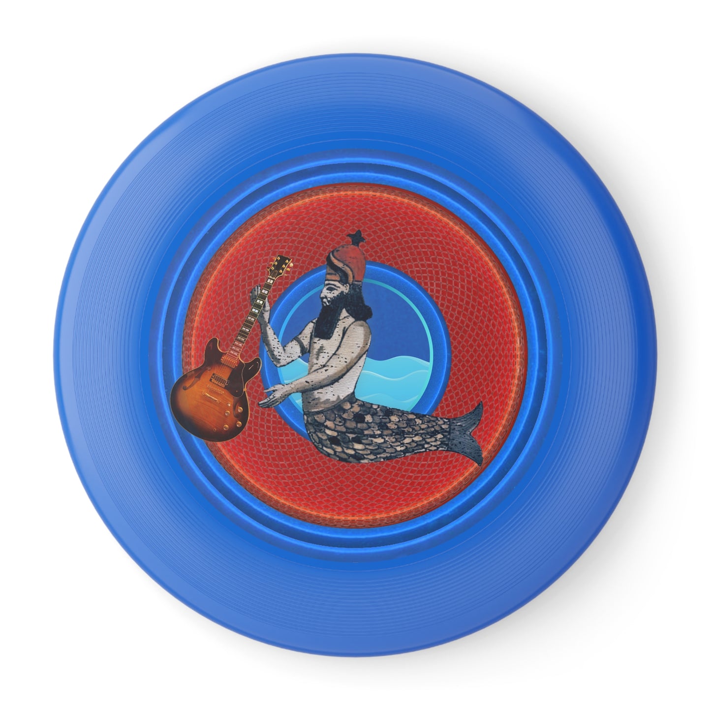 Lumpy Wham-O Donut Frisbee - "My Doggone Dagon Phrisbee" - red/royal blue rustic donut w/