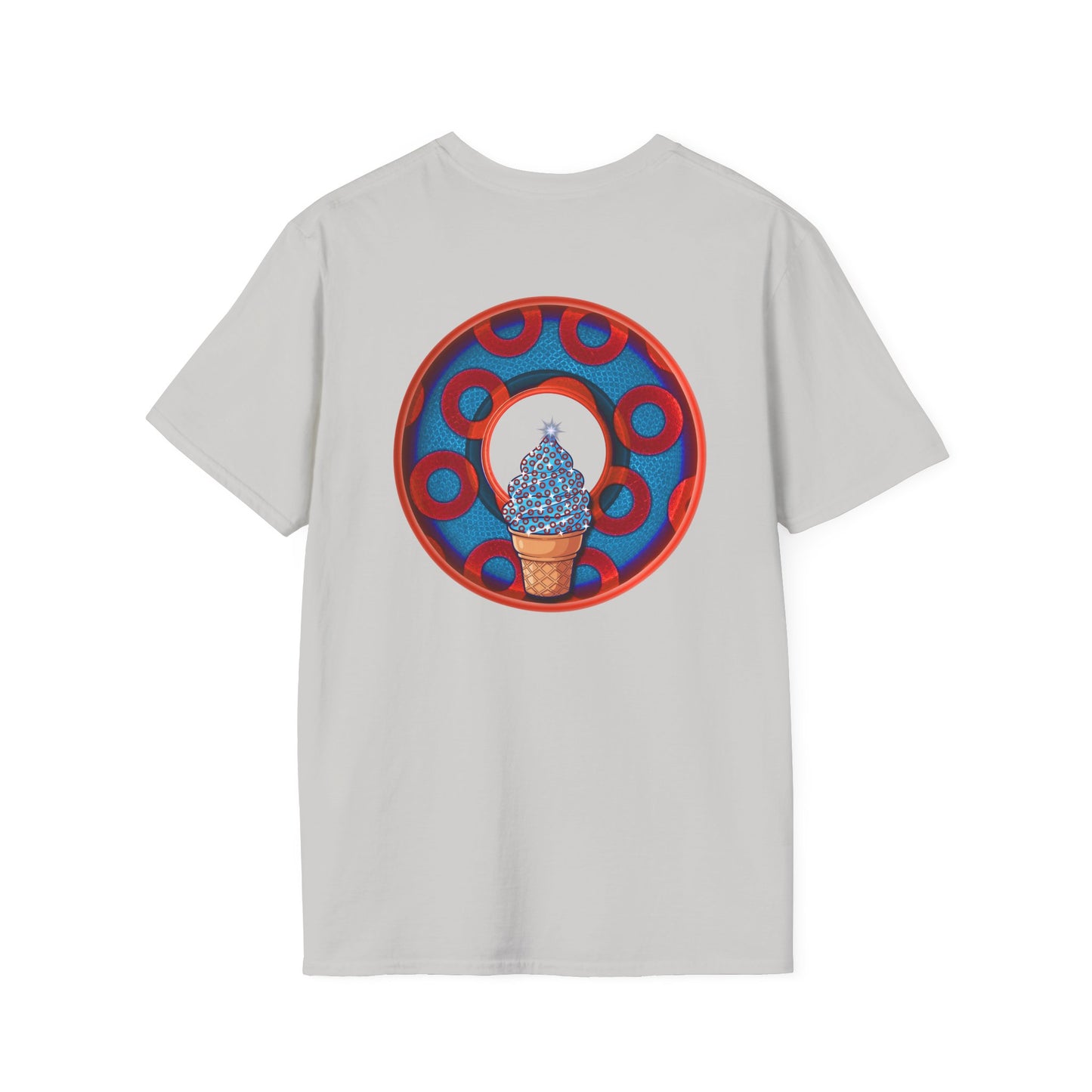 Classic Donut Tee - Unisex Soft-Style - "We All Scream It's ICE Cream" - blue/red rustic paradox donut