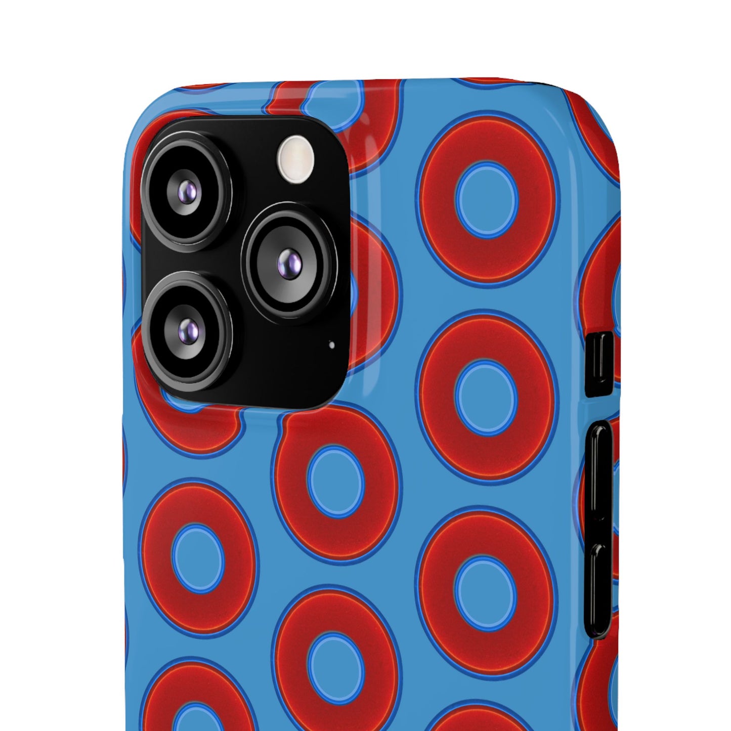 Lumpy Donut Snap Case - red vivid donut print w/light steel blue background