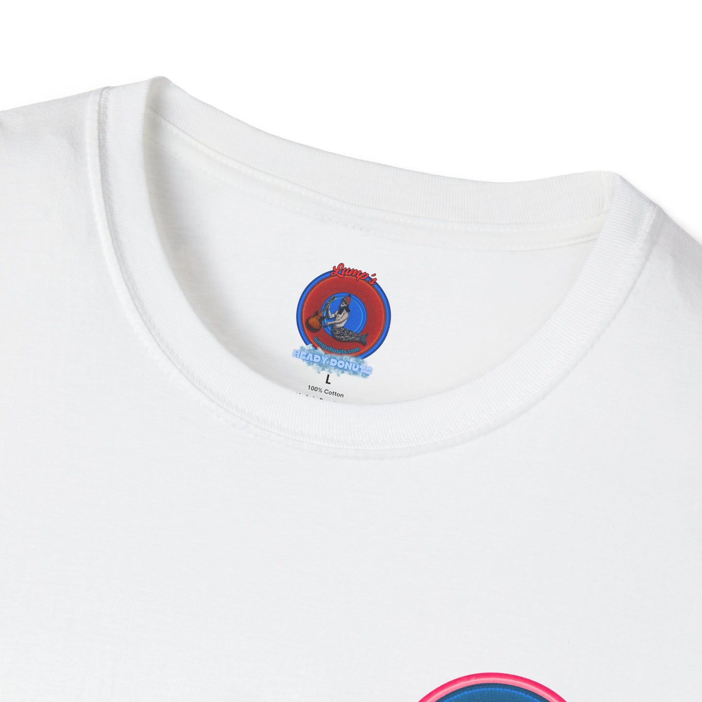 Classic Donut Tee - Unisex Soft-Style - "My Friend the Donut " - series 1.0  - variant 2 - blue/pink donut