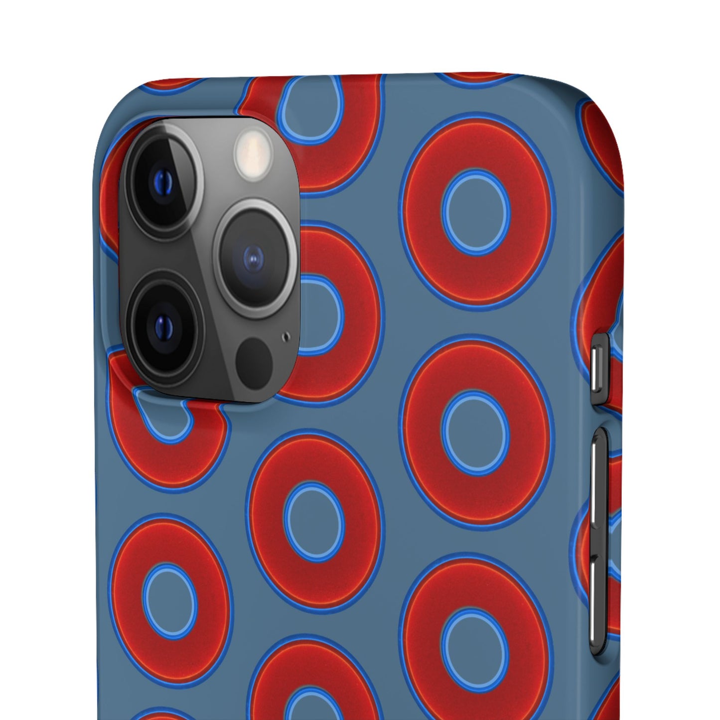 Lumpy Donut Snap Case - red vivid donut print w/steel blue background