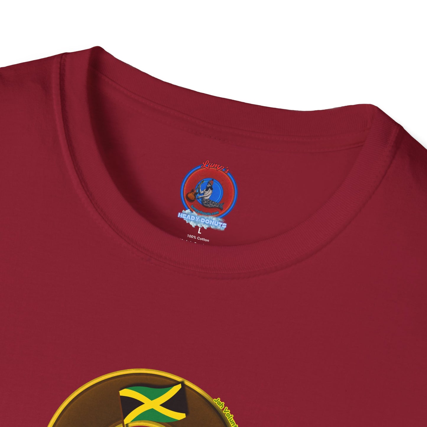 Classic Donut Tee - Unisex Soft-Style - "Jah Volunteers Protect Jah Love... and donuts!" - vivid brown/gold donut