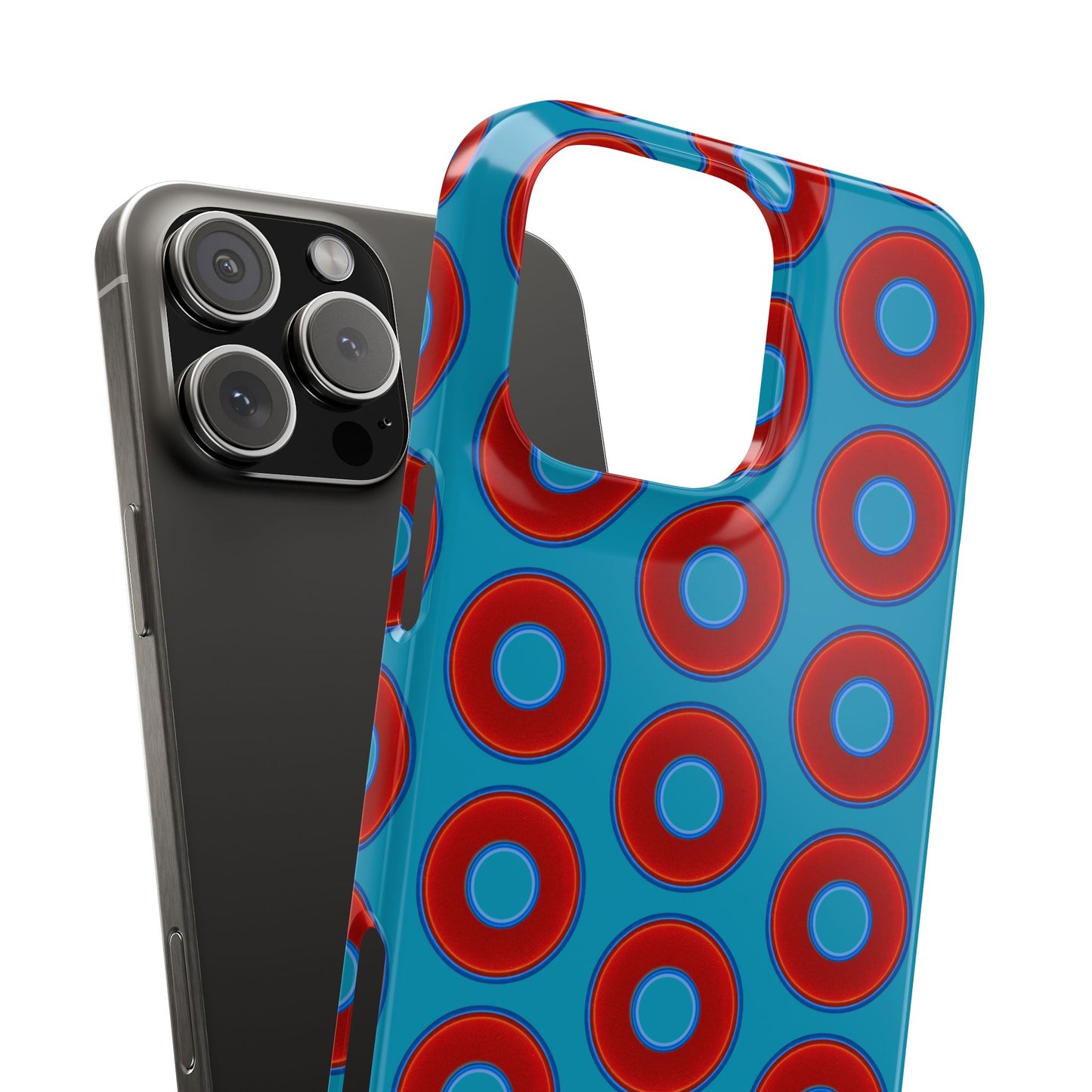 Lumpy Donut Snap Case - red vivid donut print w/aquamarine blue background