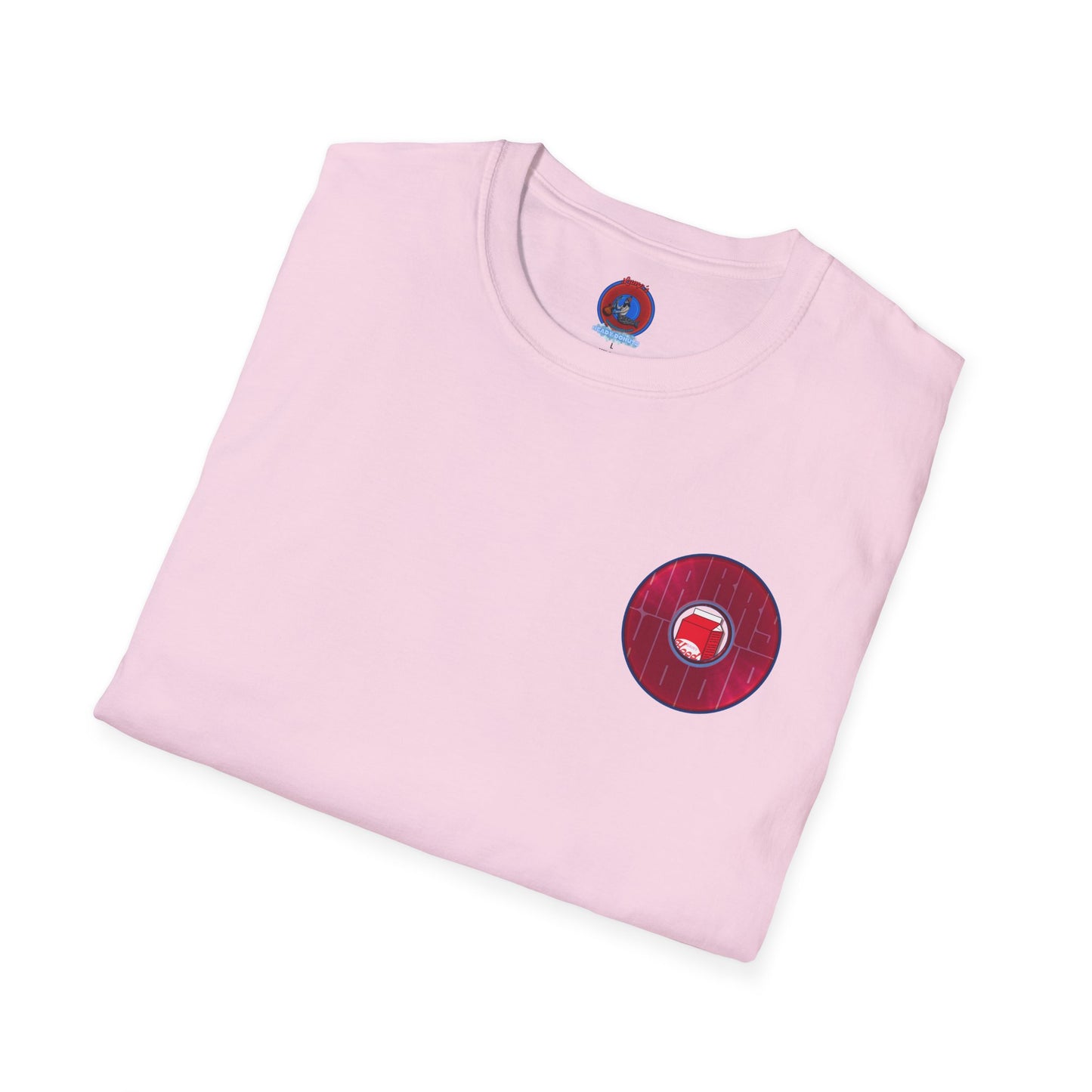 Classic Donut Tee - Unisex Soft-Style - "Harry Left His Shirt" - series 1.0  - variant 3 - red/magenta donut - w/milk