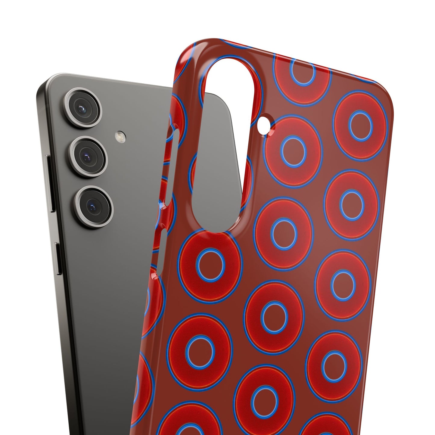 Lumpy Donut Snap Case - red vivid donut print w/burnt umber background