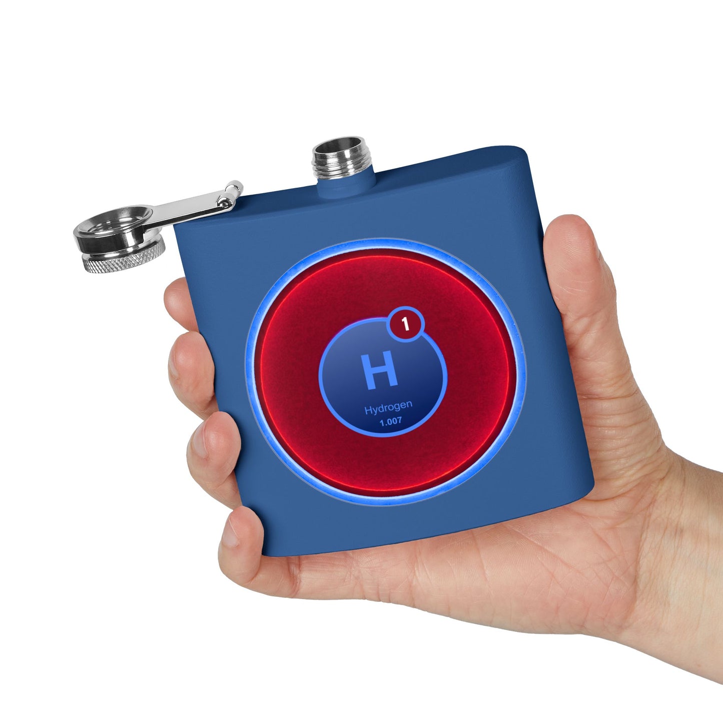 Lump's Donut Flask 6 oz -  "Flask full of Hydrogen" - vivid red donut - [*w/your choice of 6 backgrounds]