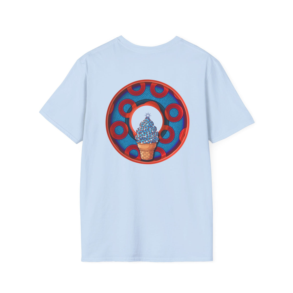Classic Donut Tee - Unisex Soft-Style - "We All Scream It's ICE Cream" - blue/red rustic paradox donut