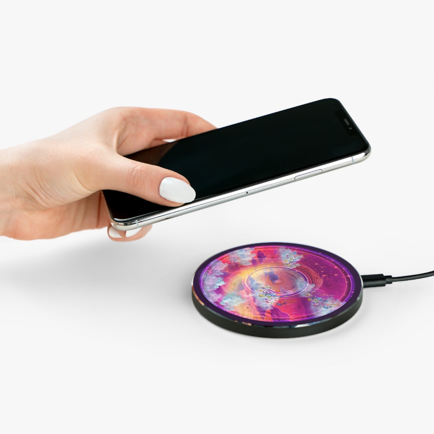 The Flow - Wireless Lumpy Donut Chargers - "Pillow Donuts of Wireless Charging" - vivid magenta donut w/midnight purple background