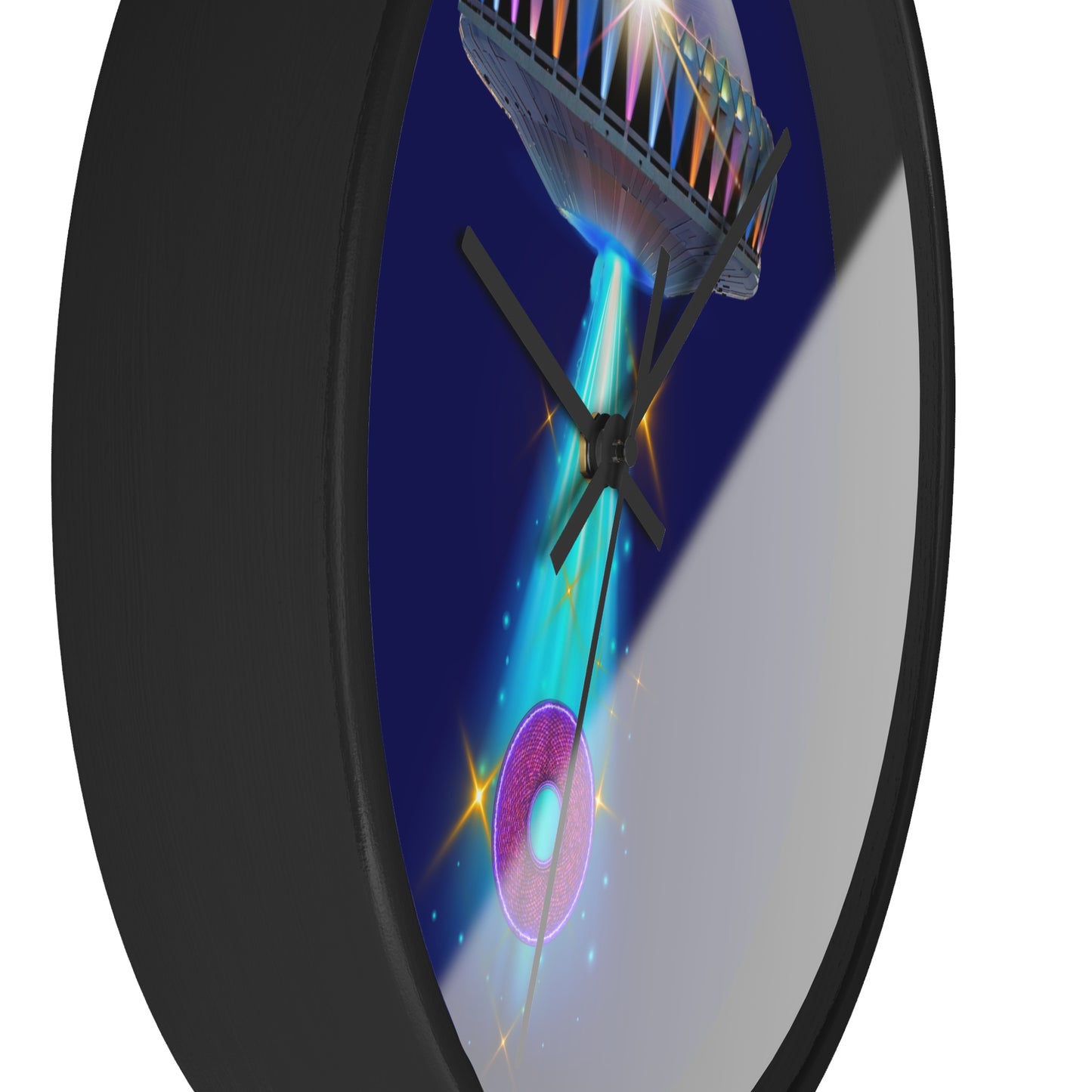 Lumpy Wall Clock - "They Serve Donuts on the Mothership now" - variant 7 - mothership & donut w/dark blue background