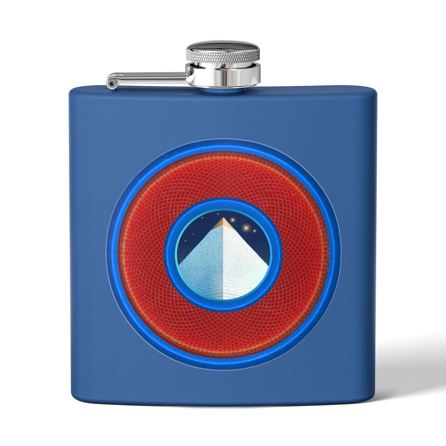 Lump's Donut Flask 6 oz -  "Limestone Flask" - red/light blue rustic donut - [*w/your choice of 6 backgrounds]