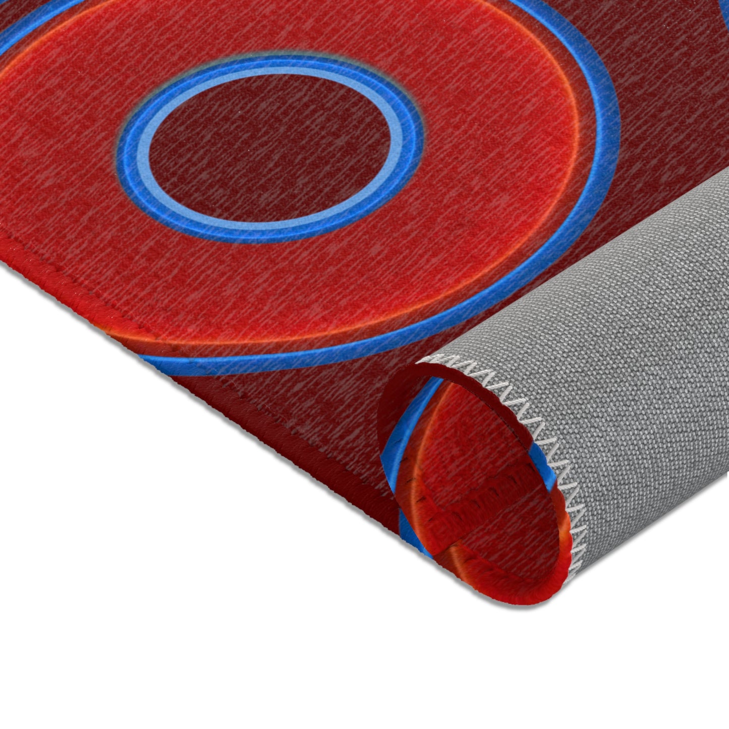 Lumpy Donut Print Rug - choice of 3 sizes - vivid red donut print w/dark red background