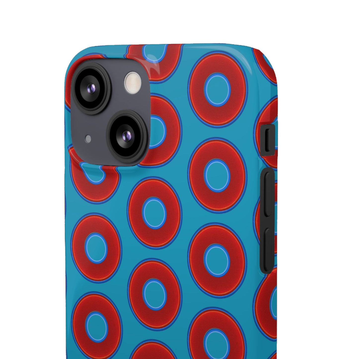 Lumpy Donut Snap Case - red vivid donut print w/aquamarine blue background