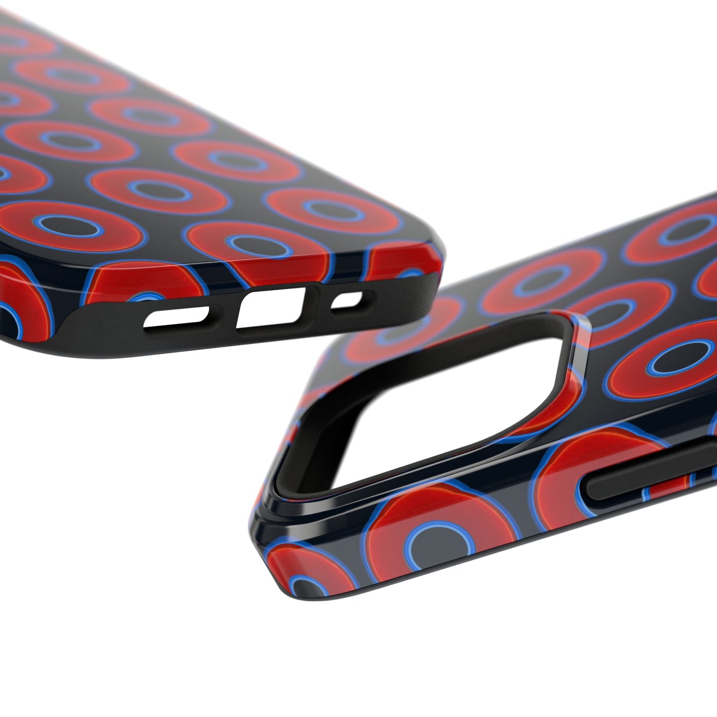 Impact-Resistant Lumpy Donut Case - red vivid donut print w/blue charcoal background