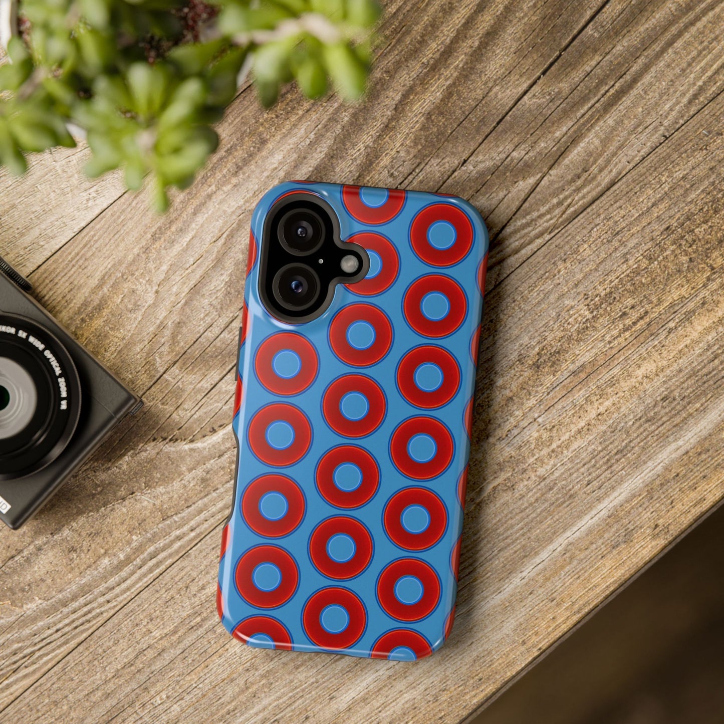 Copy of Magnetic Tough Donut Case - red vivid donut print w/light steel blue background